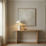 Janna Table Lamp 21", Artisan Ivory scalloped Table Lamp in a Modern Entryway with a light wood console table.