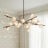 Felix 20 Light Chandelier 60", Bronze Leaf and Seeded Cloud Glass