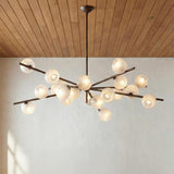 Felix 20 Light Chandelier 60", Bronze Leaf and Seeded Cloud Glass