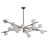 Felix 20 Light Chandelier 60", Bronze Leaf and Seeded Cloud Glass
