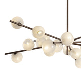 Felix 20 Light Chandelier 60", Bronze Leaf and Seeded Cloud Glass