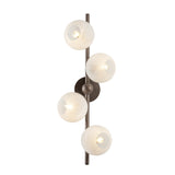 Felix 4 Light Wall Sconce 28", Bronze Leaf and Seeded Cloud Glass