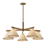 Delora 5 Light Chandelier 40", Patina Brass and Rattan