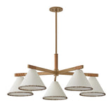 Delora 5 Light Chandelier 40", Patina Brass and Rattan