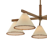 Delora 5 Light Chandelier 40", Patina Brass and Rattan