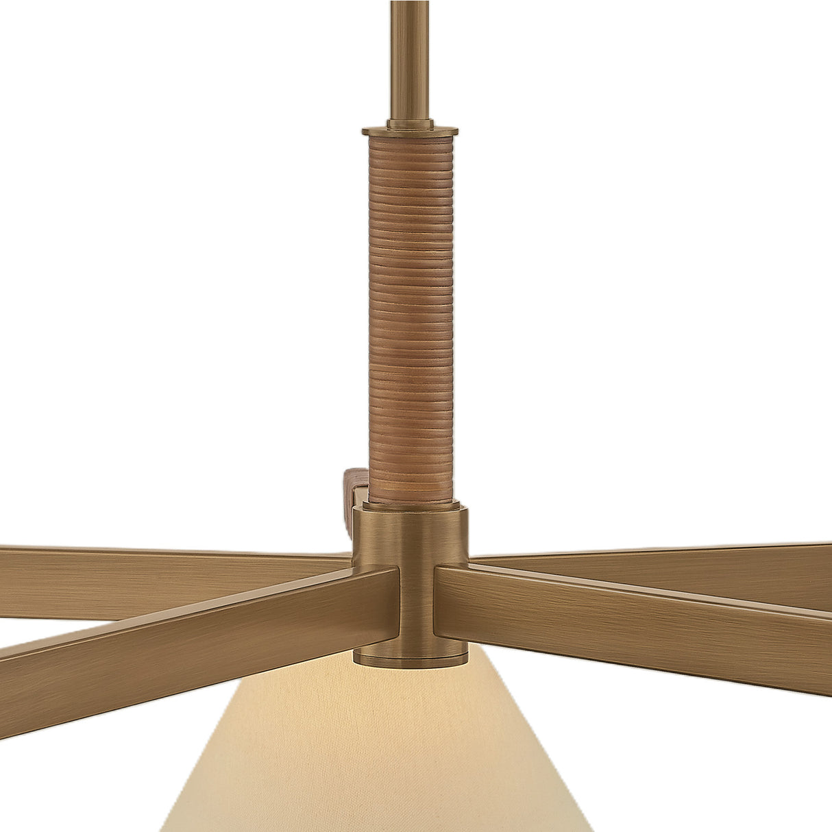 Delora 5 Light Chandelier 40", Patina Brass and Rattan