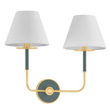 Cicero Double Wall Sconce 16", Forest Green and Aged Brass