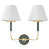 Cicero Double Wall Sconce 16", Forest Green and Aged Brass