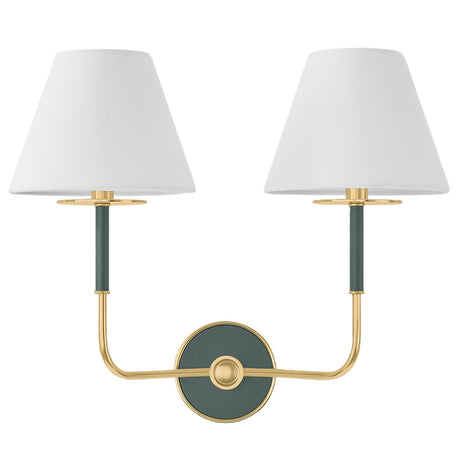 Cicero Double Wall Sconce 16", Forest Green and Aged Brass