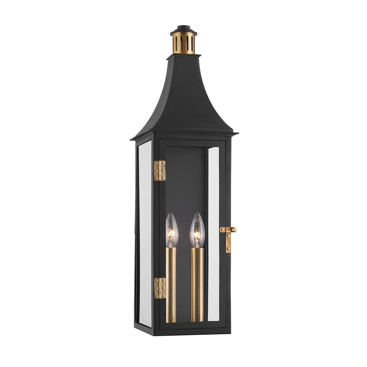 Dante Outdoor Wall Light, Large 24", Black and Patina Brass