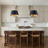 Avery 4 Light Large Pendant 20", Midnight Blue and Aged Brass geometric pendant in a Transitional Kitchen with a white marble island.