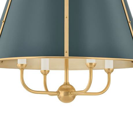 Avery 4 Light Large Pendant 20", Forest Green and Aged Brass