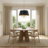 Avery 6 Light Extra Large Pendant 28", Midnight Blue and Aged Brass geometric Pendant in a Transitional Dining Room with a light oak table.