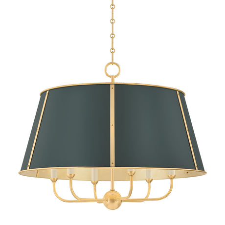 Avery 6 Light Extra Large Pendant 28", Forest Green and Aged Brass