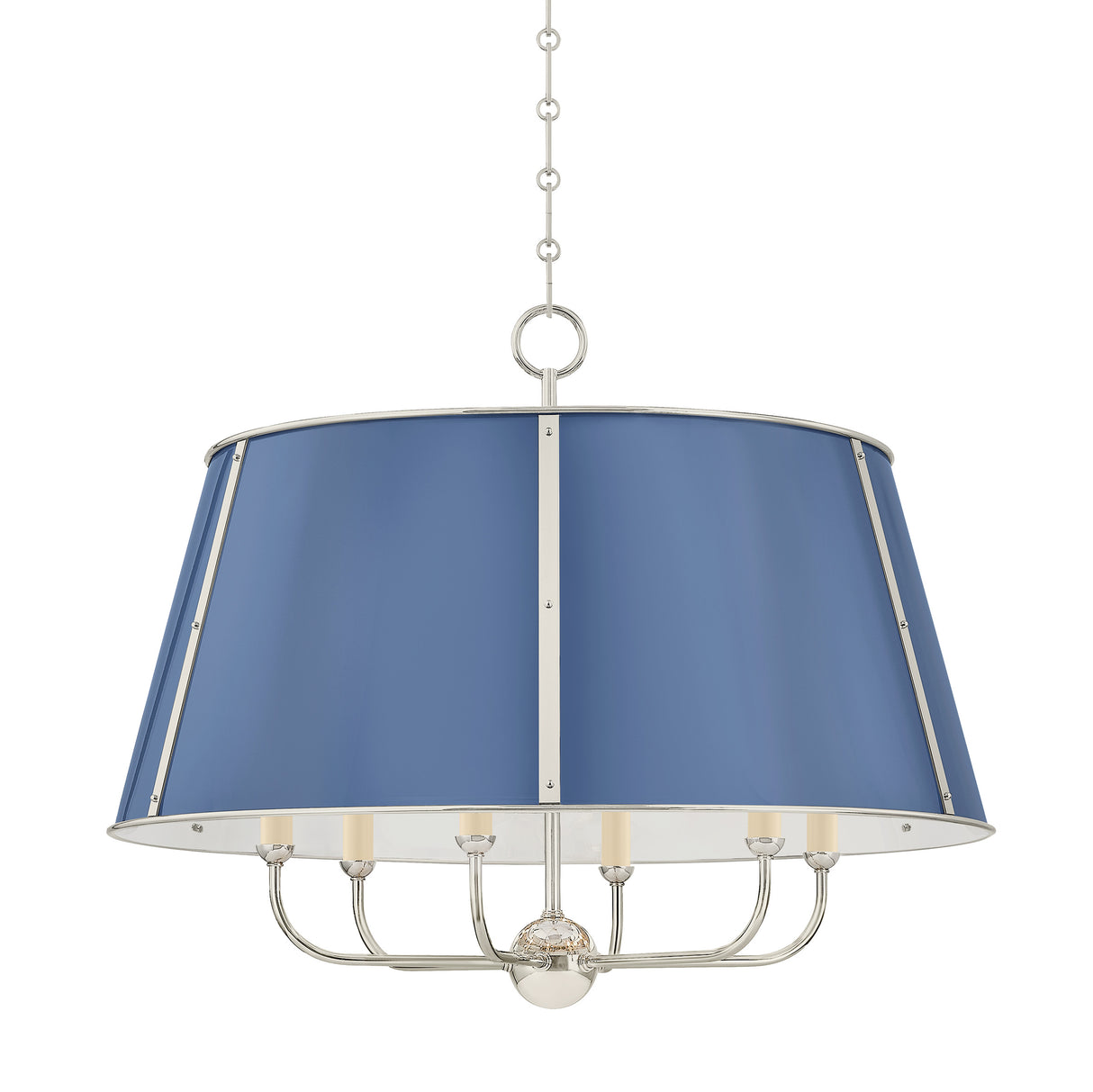 Avery 6 Light Extra Large Pendant 28", Dutch Blue and Polished Nickel