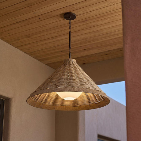 Haven Large Outdoor Pendant 28", Wicker and Bronze