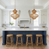 Jaffa Medium Pendant 20", Rattan and Patina Brass