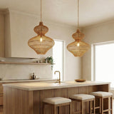 Jaffa Medium Pendant 20", Rattan and Patina Brass