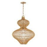Jaffa Medium Pendant 20", Rattan and Patina Brass