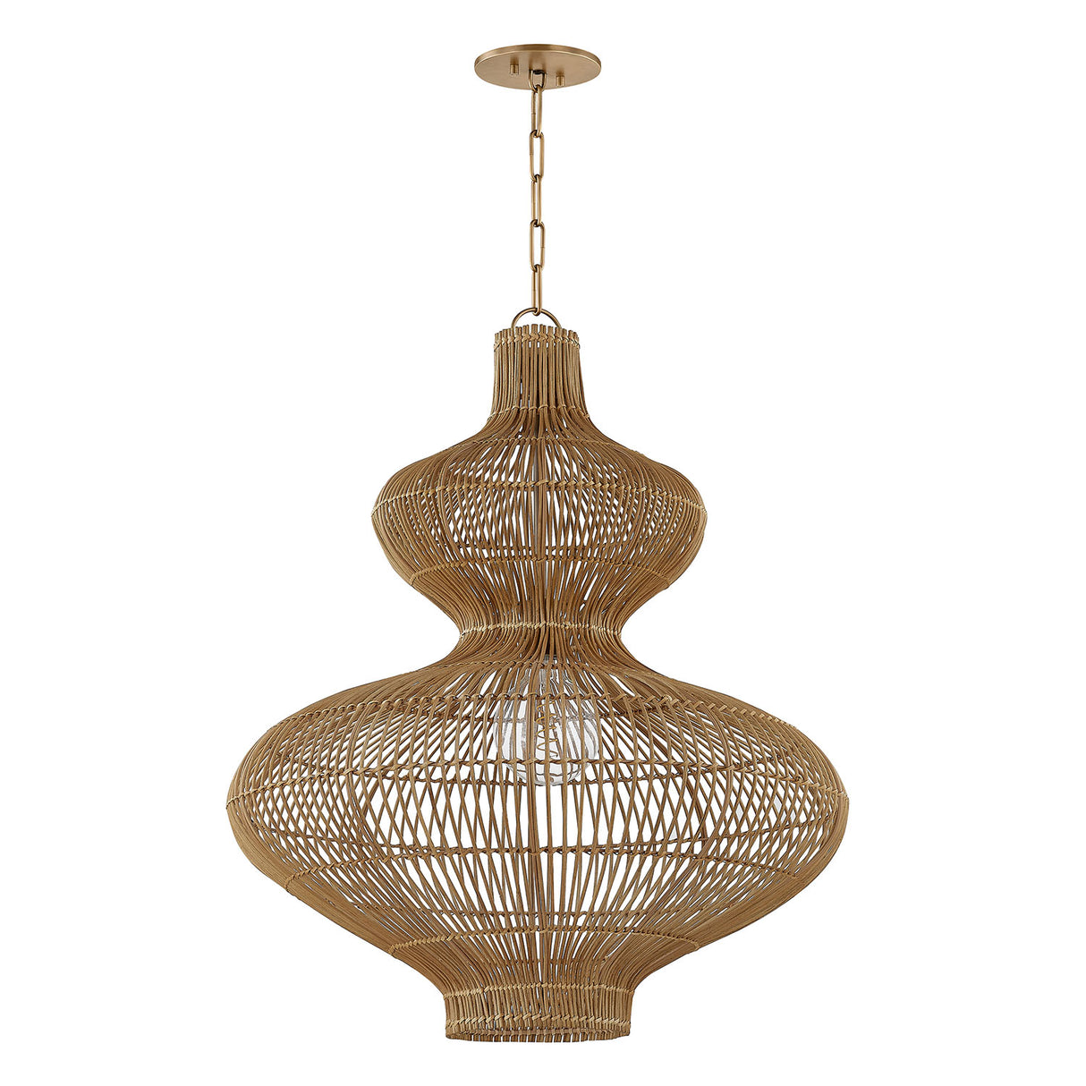 Jaffa Large Pendant 28", Rattan and Patina Brass