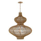 Jaffa Large Pendant 28", Rattan and Patina Brass