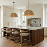 Santiago Large Pendant 24", Natural and Patina Brass woven pendant in a Contemporary Kitchen with a white marble island.