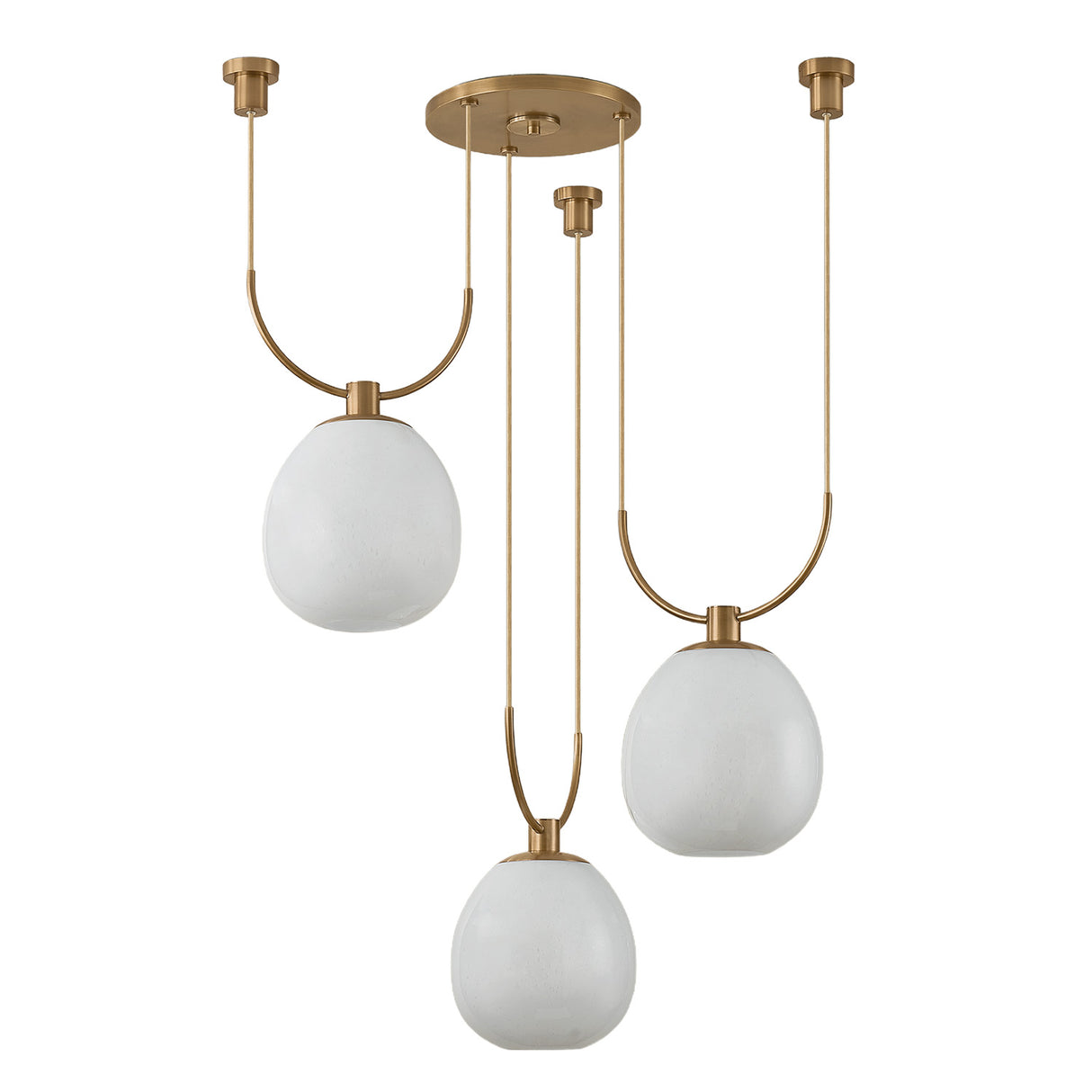 Orly 3 Light Swag Chandelier 36", Patina Brass and Seeded Cloud Glass