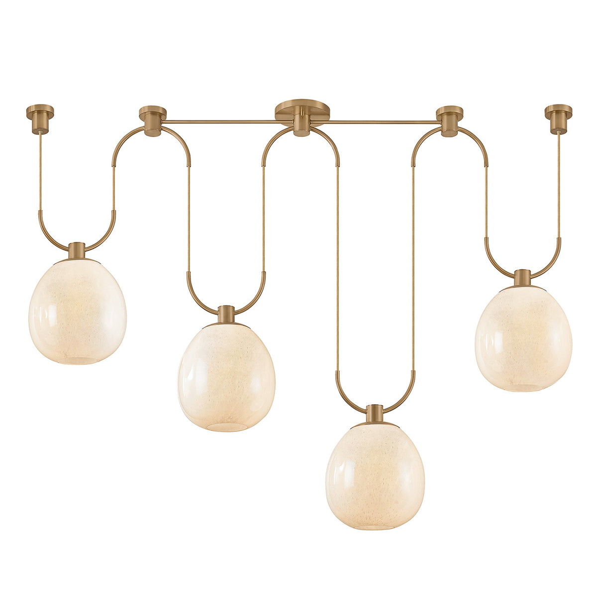 Orly 4 Light Linear Chandelier 58", Patina Brass and Seeded Cloud Glass