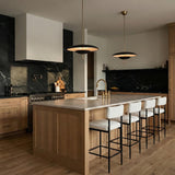 Lloyd Large LED Pendant 20", Black Leather and Satin Brass