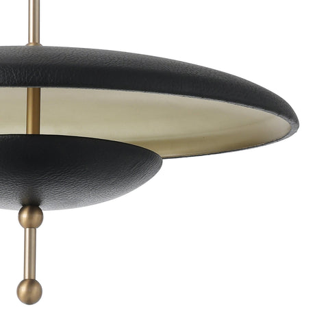 Lloyd Large LED Pendant 20", Black Leather and Satin Brass