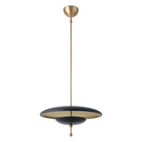 Lloyd Large LED Pendant 20", Black Leather and Satin Brass