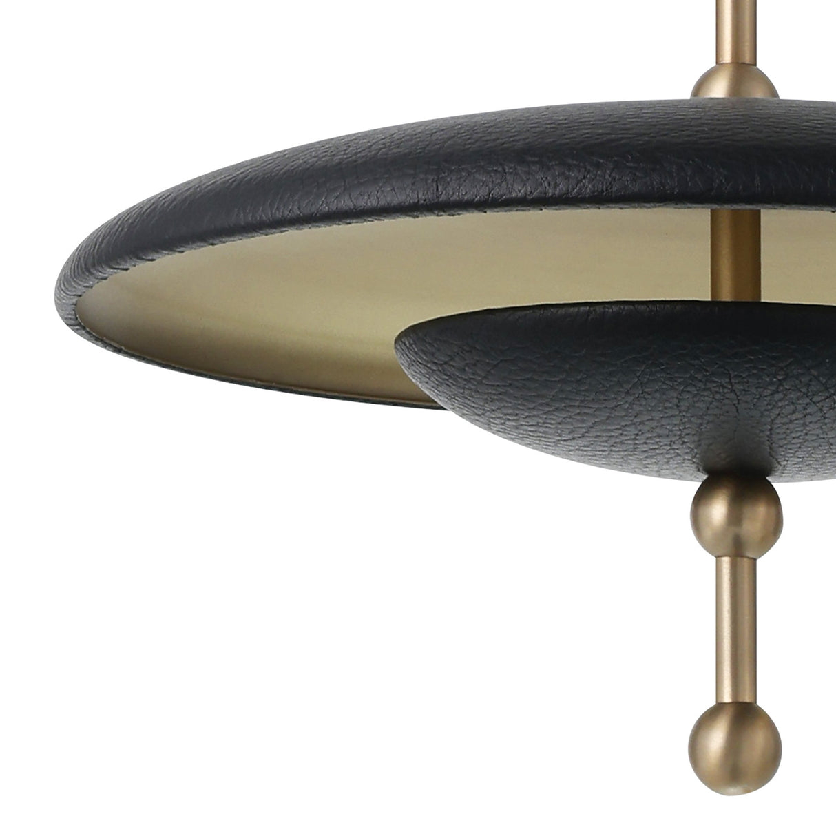 Lloyd Medium LED Pendant 14", Black Leather and Satin Brass