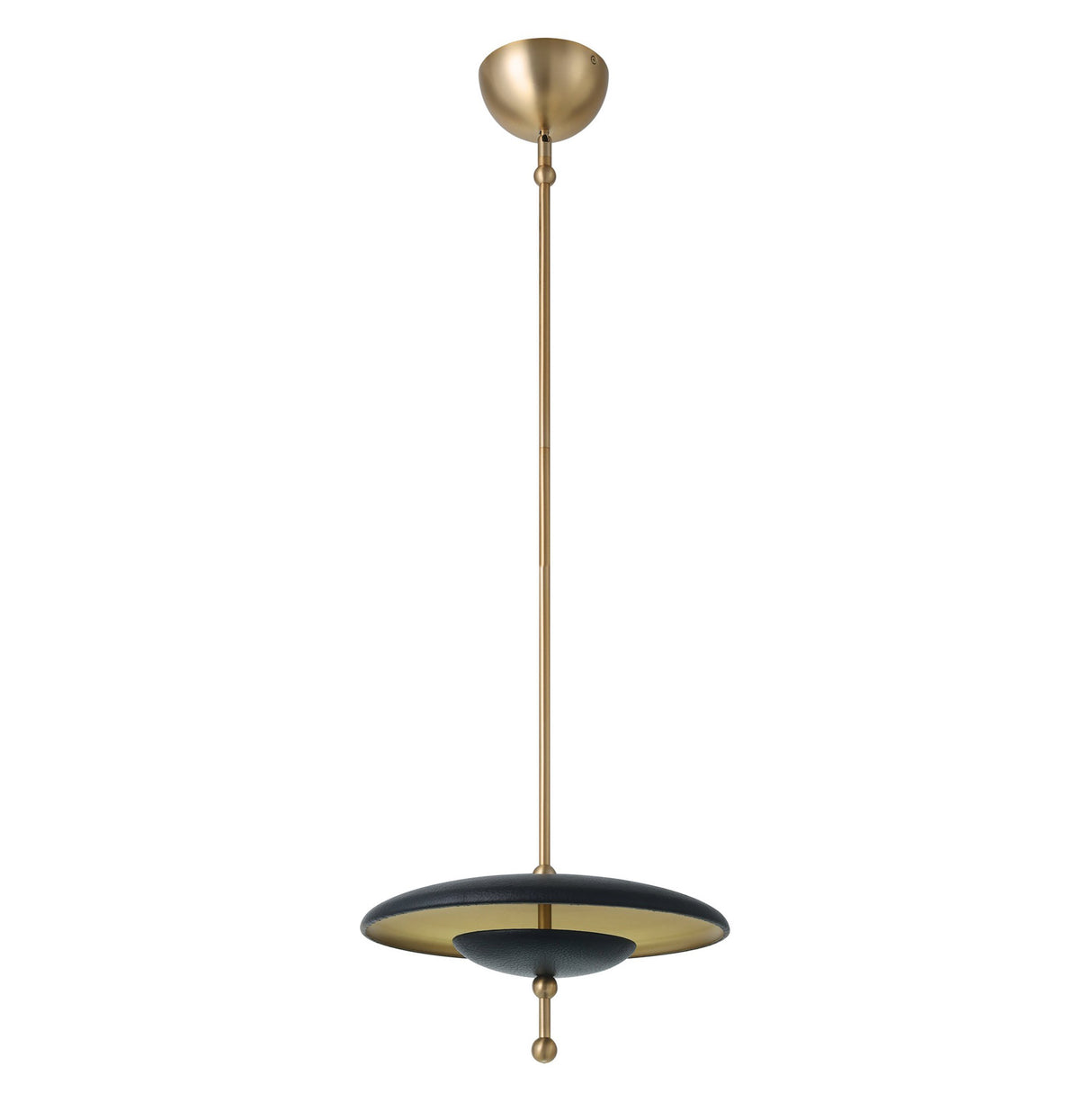 Lloyd Medium LED Pendant 14", Black Leather and Satin Brass