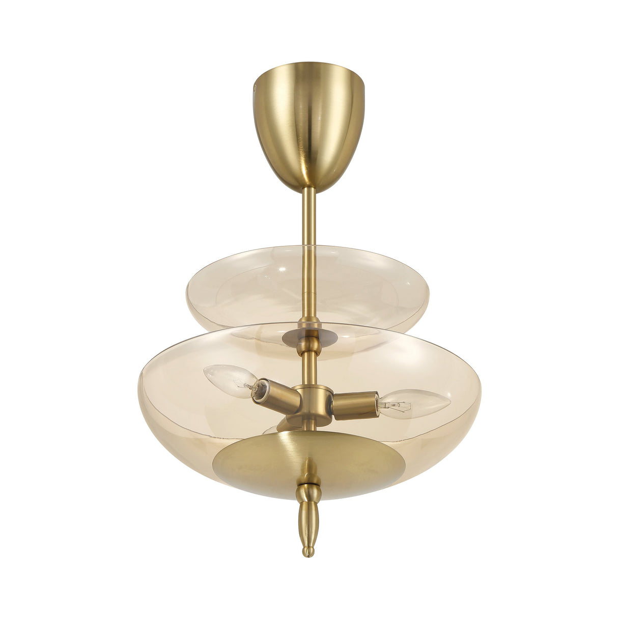 Zara Medium Two-Tier Pendant 14", Brushed Brass and Chamomile Glass