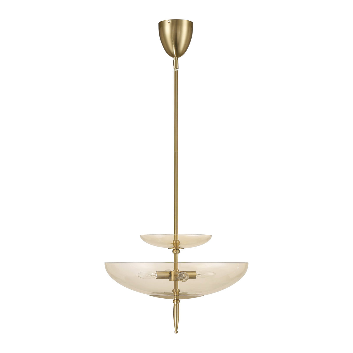 Zara Large Two-Tier Pendant 21", Brushed Brass and Chamomile Glass
