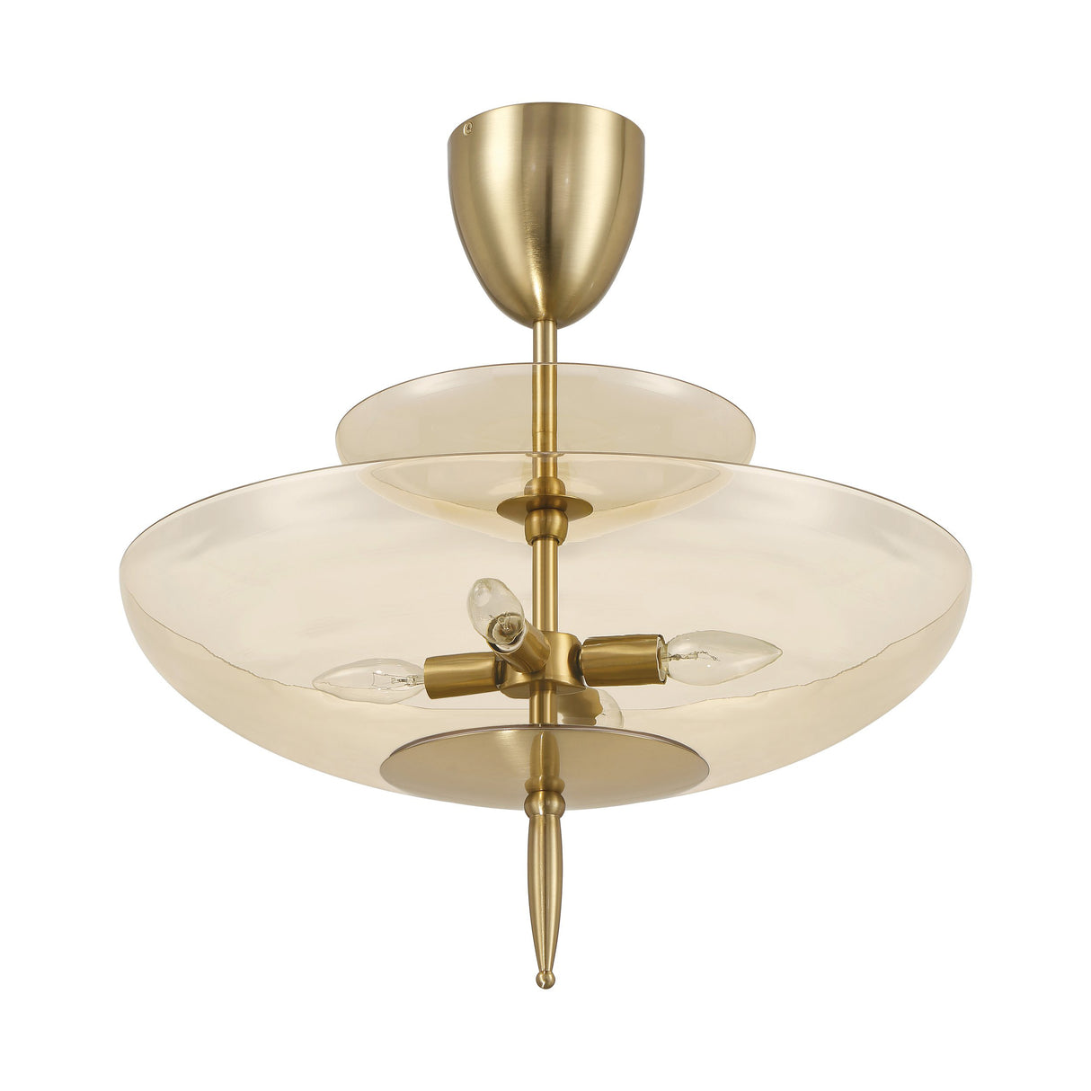 Zara Large Two-Tier Pendant 21", Brushed Brass and Chamomile Glass