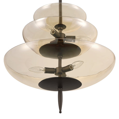 Zara Large Three-Tier Pendant 21", Bronze and Chamomile Glass