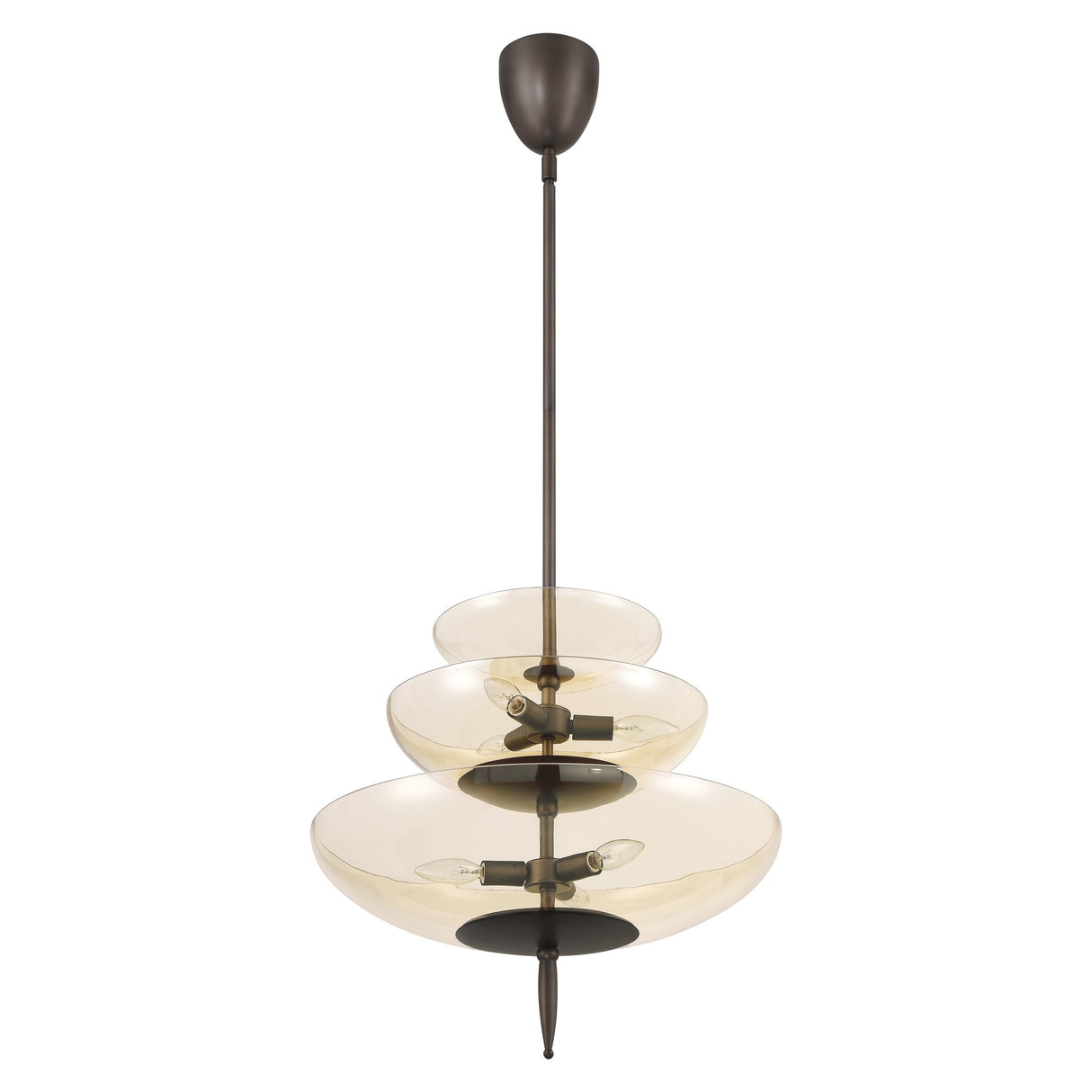 Zara Large Three-Tier Pendant 21", Bronze and Chamomile Glass