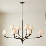 Valen 8 Light Chandelier 52", Forged Bronze linear Chandelier in a Transitional Dining Room with minimalist decor.