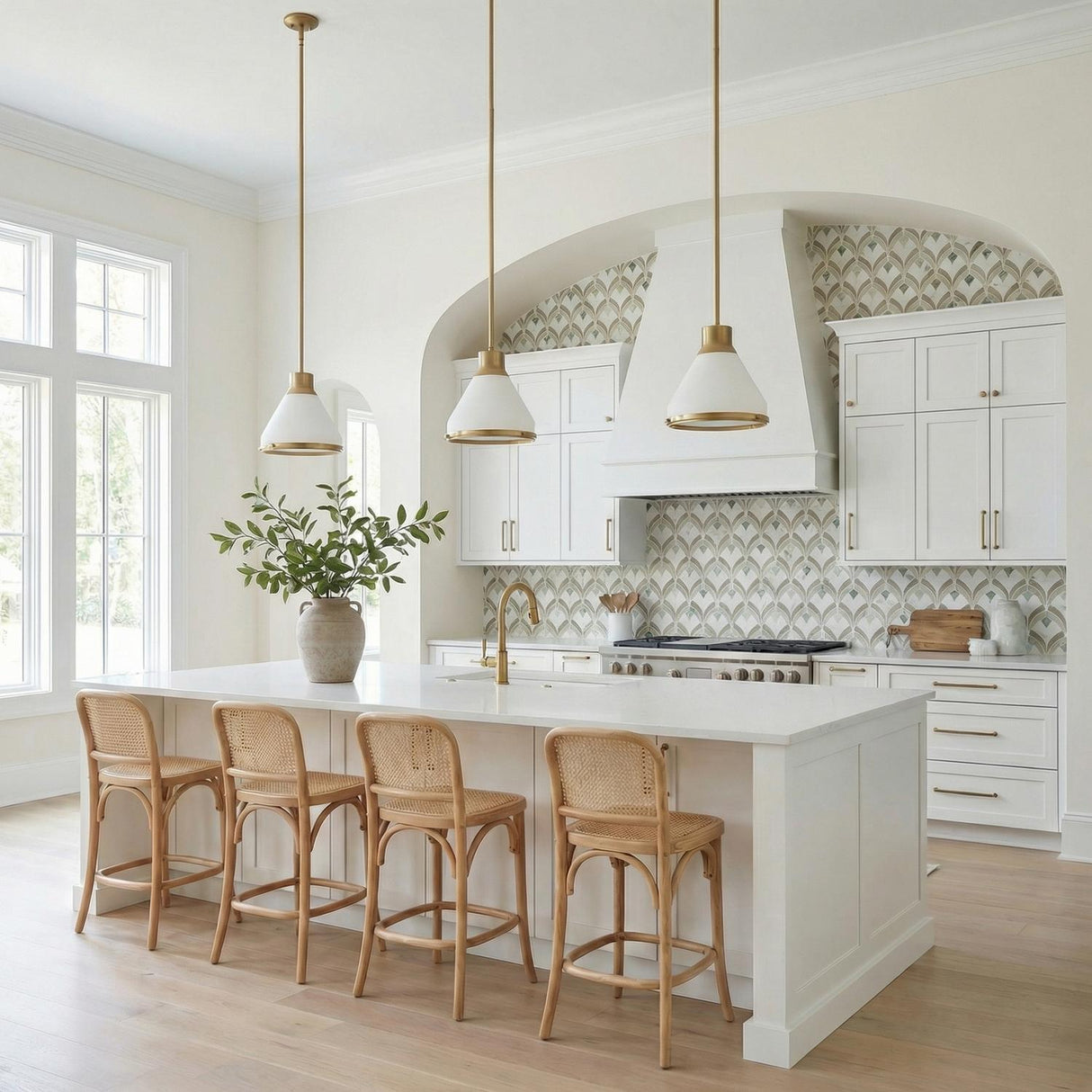 Drew Small Pendant 13", Matte White and Aged Brass