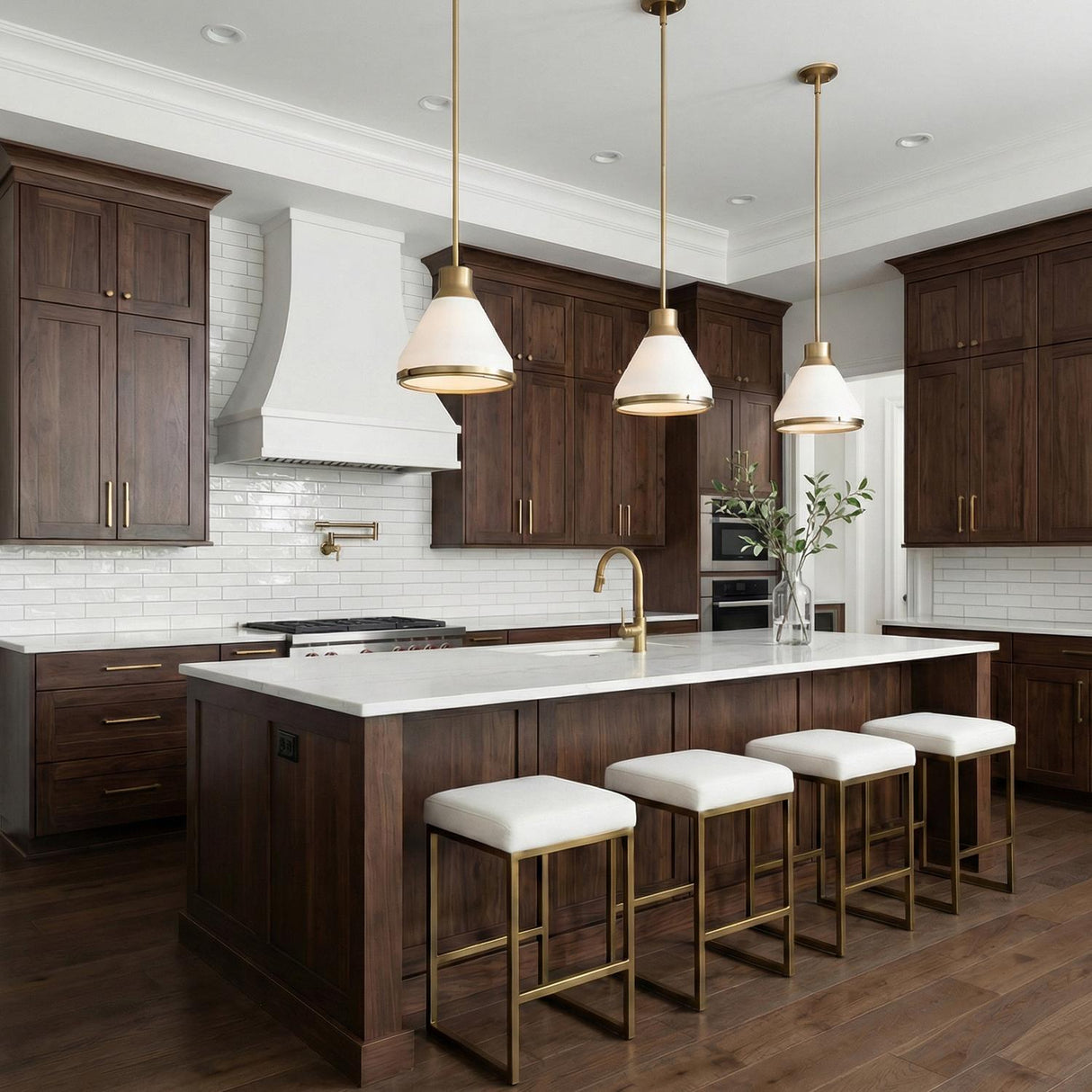 Drew Small Pendant 13", Matte White and Aged Brass