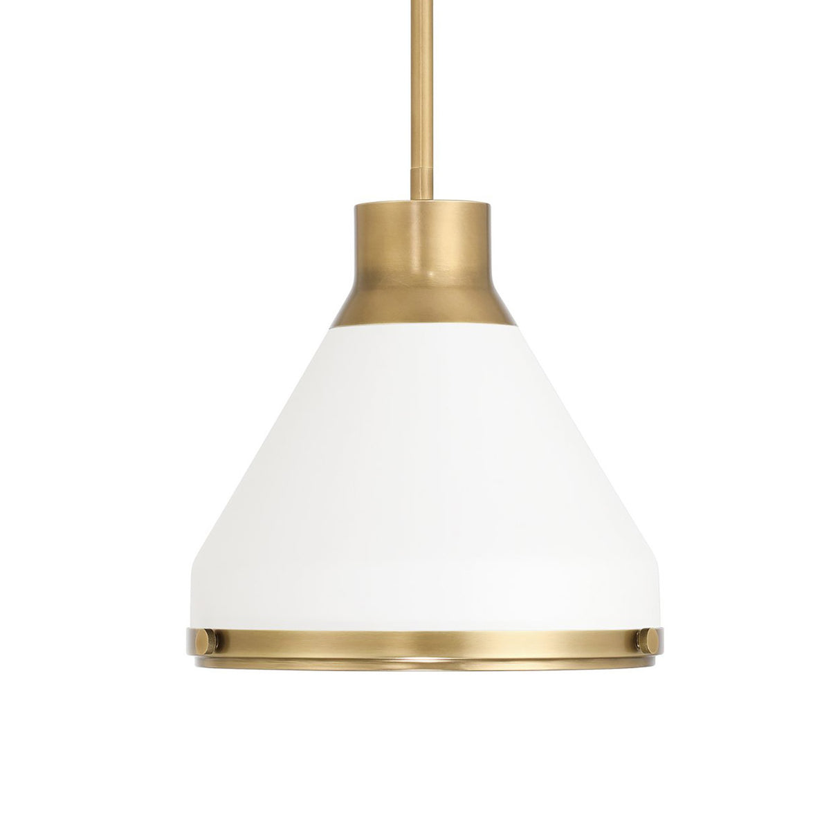 Drew Small Pendant 13", Matte White and Aged Brass