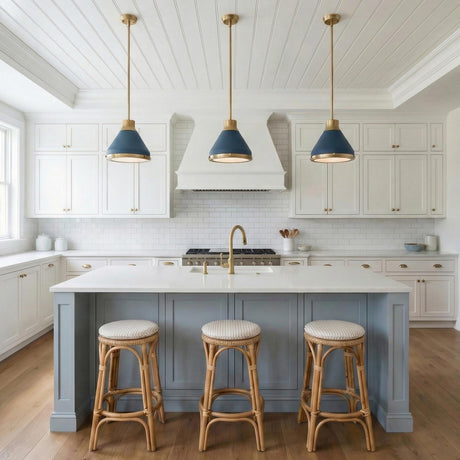 Drew Small Pendant 13", Vintage Blue and Aged Brass