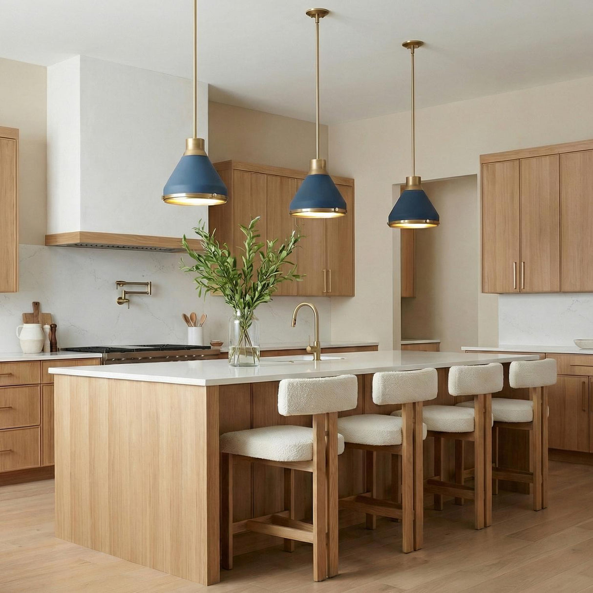 Drew Small Pendant 13", Vintage Blue and Aged Brass