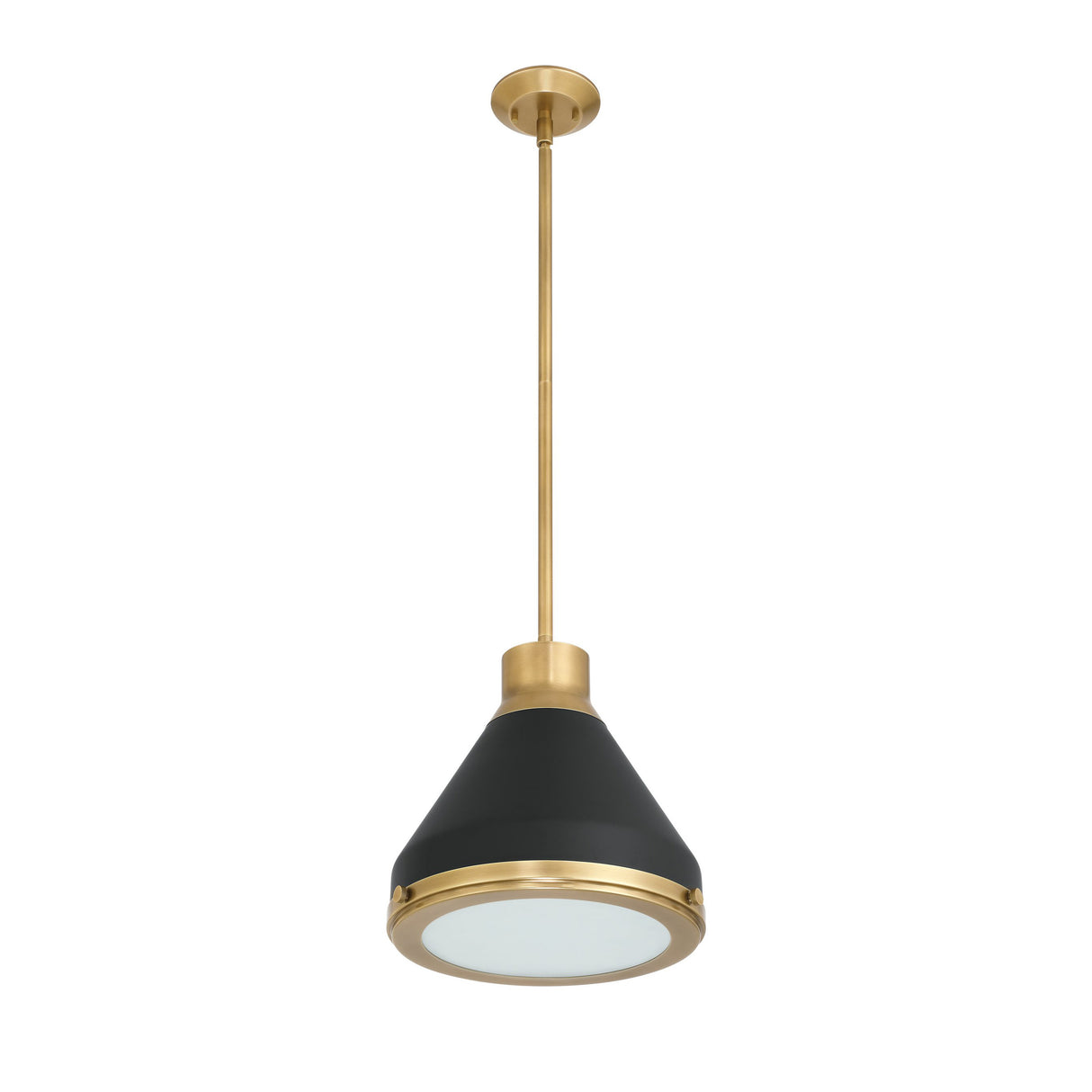 Drew Small Pendant 13", Matte Black and Aged Brass