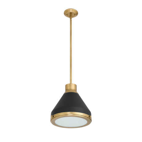 Drew Small Pendant 13", Matte Black and Aged Brass