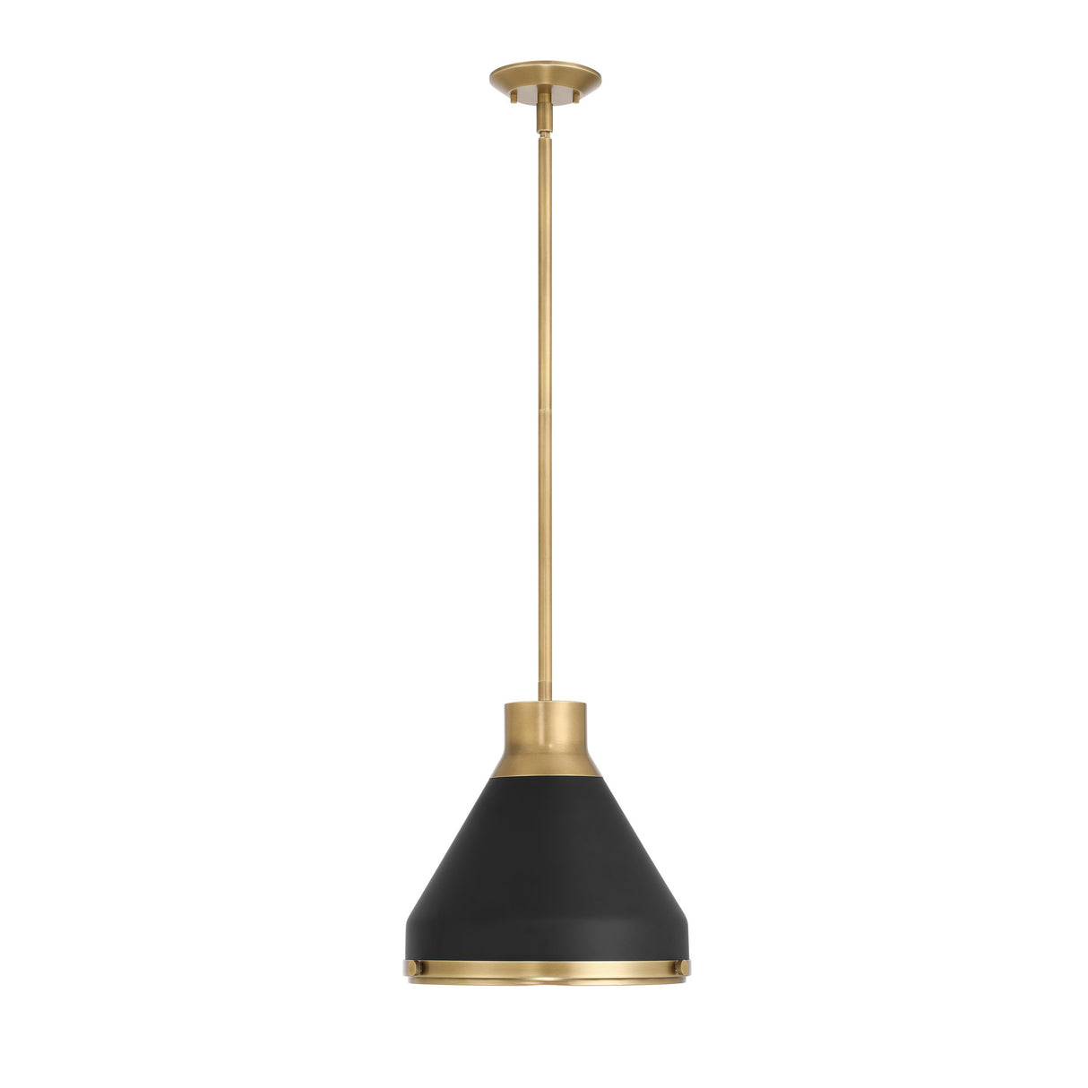 Drew Small Pendant 13", Matte Black and Aged Brass