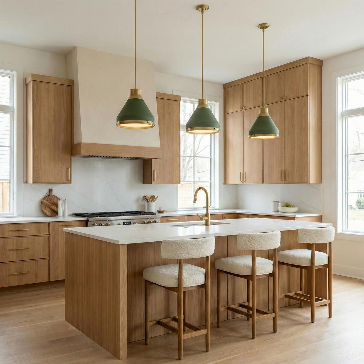 Drew Small Pendant 13", Olive Green and Aged Brass