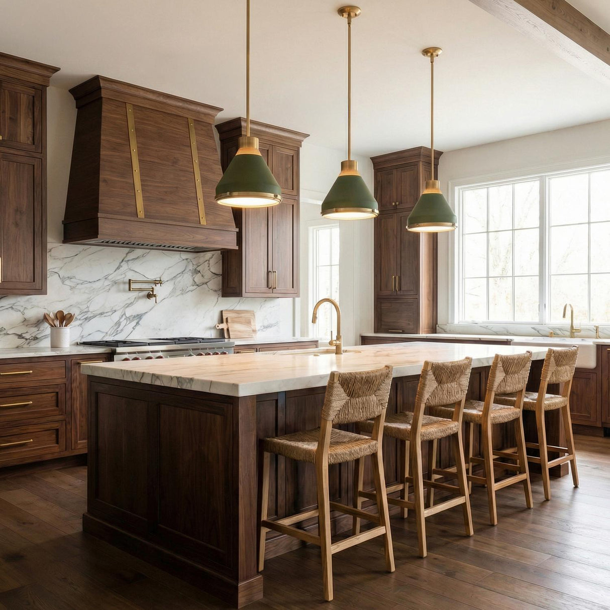 Drew Small Pendant 13", Olive Green and Aged Brass