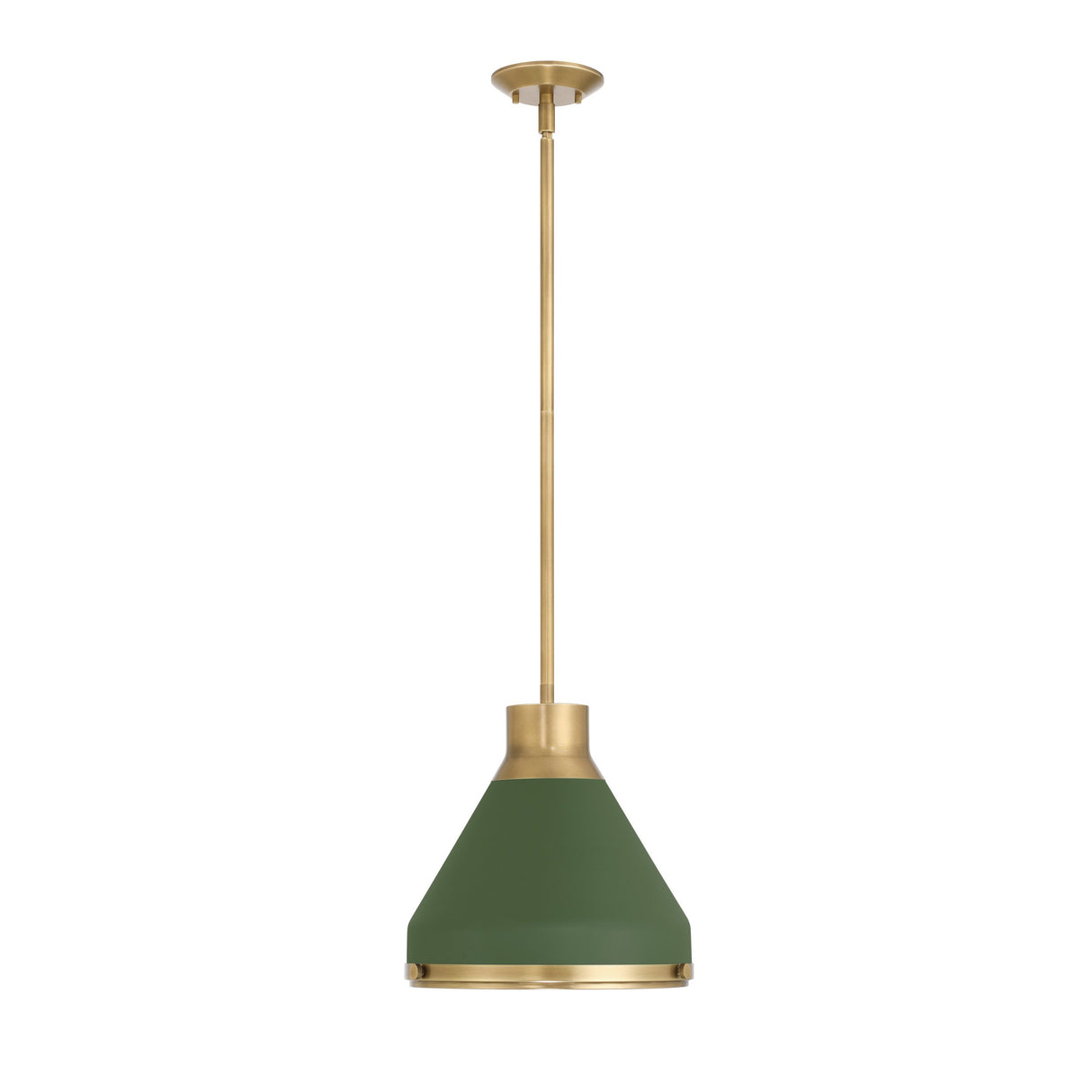 Drew Small Pendant 13", Olive Green and Aged Brass